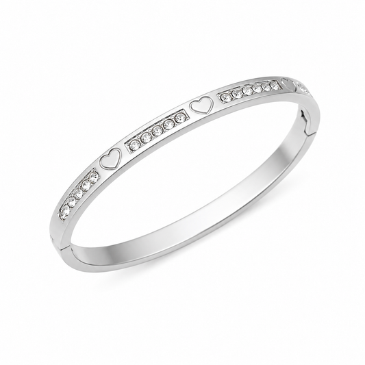 Silver Heart Crystal Bangle Bracelet