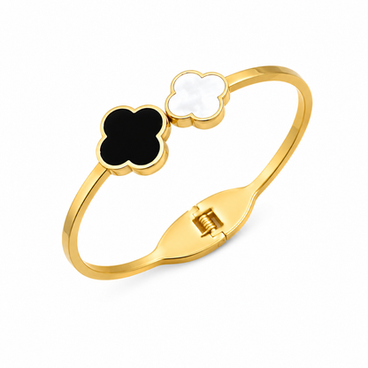 Midnight & Pearl Clover Gold Bangle Bracelet