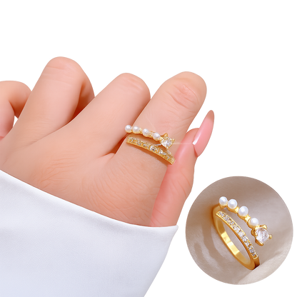 Pearl Grace Gold Crystal Adjustable Ring