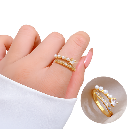 Pearl Grace Gold Crystal Adjustable Ring