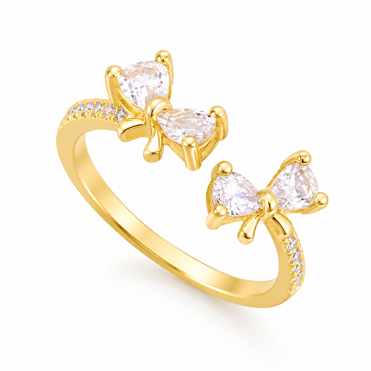 Celestia Bow Gold Crystal Adjustable Ring