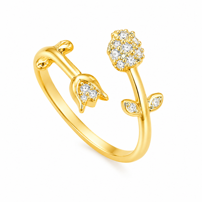 Blossom Heart Gold Crystal Adjustable Ring