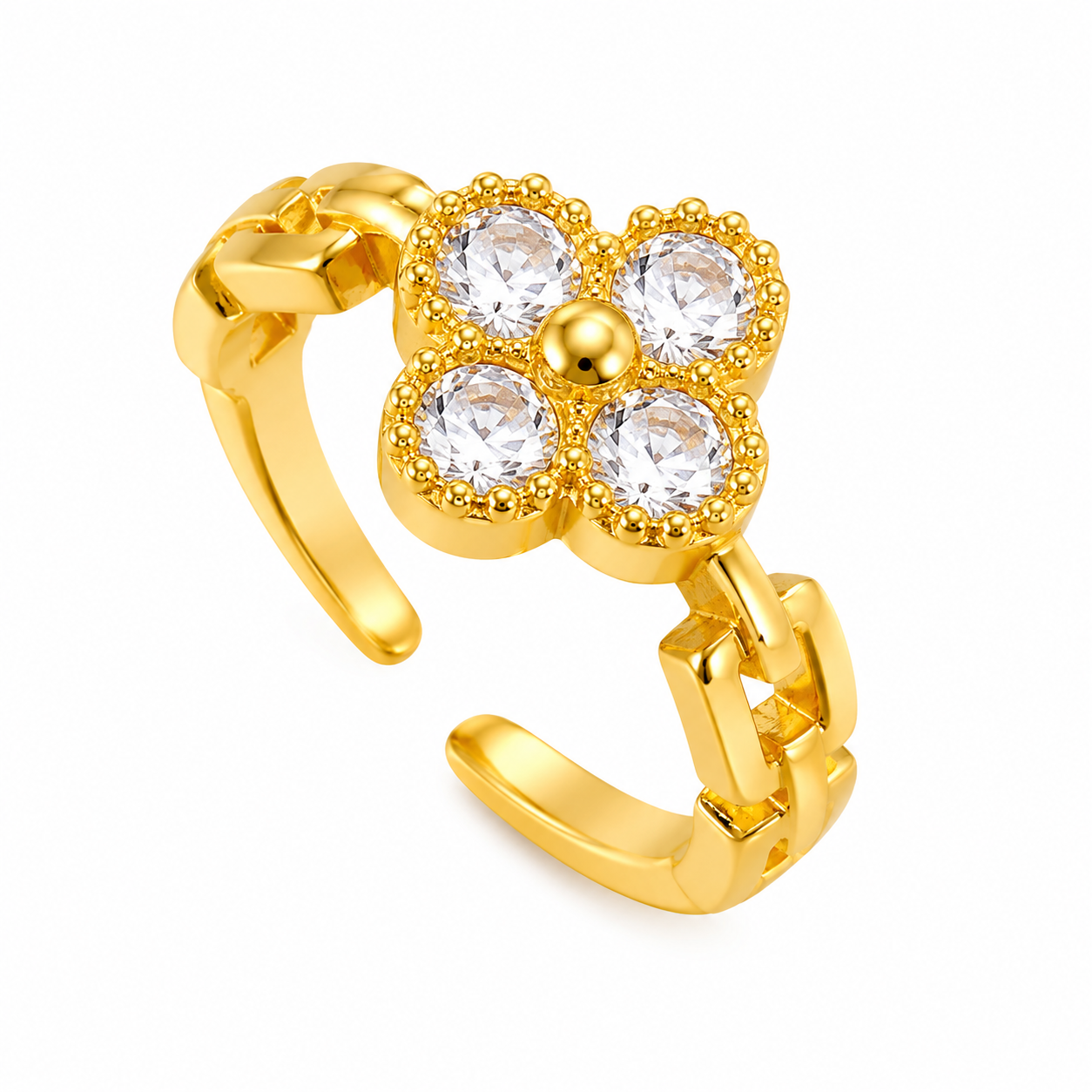 Celestia Clover Gold Crystal Adjustable Ring