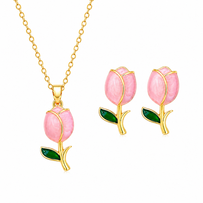 Blush Tulip Gold Necklace & Earrings Set