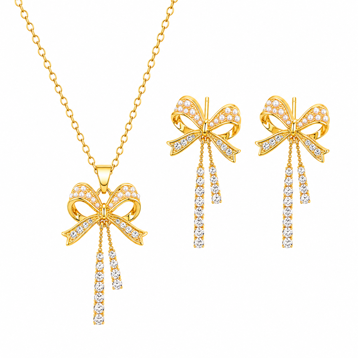 Celeste Bow Gold Necklace & Earrings Set