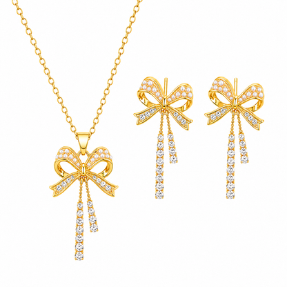 Celeste Bow Gold Necklace & Earrings Set