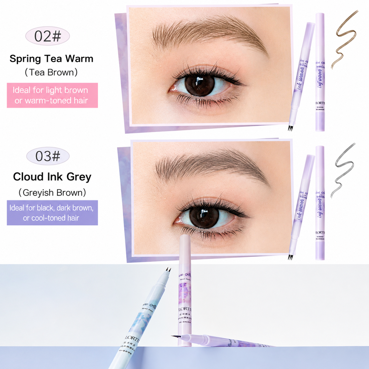 FLORTTE Ink Wash Initial Heart Liquid Dual-Prong Eyebrow Pen