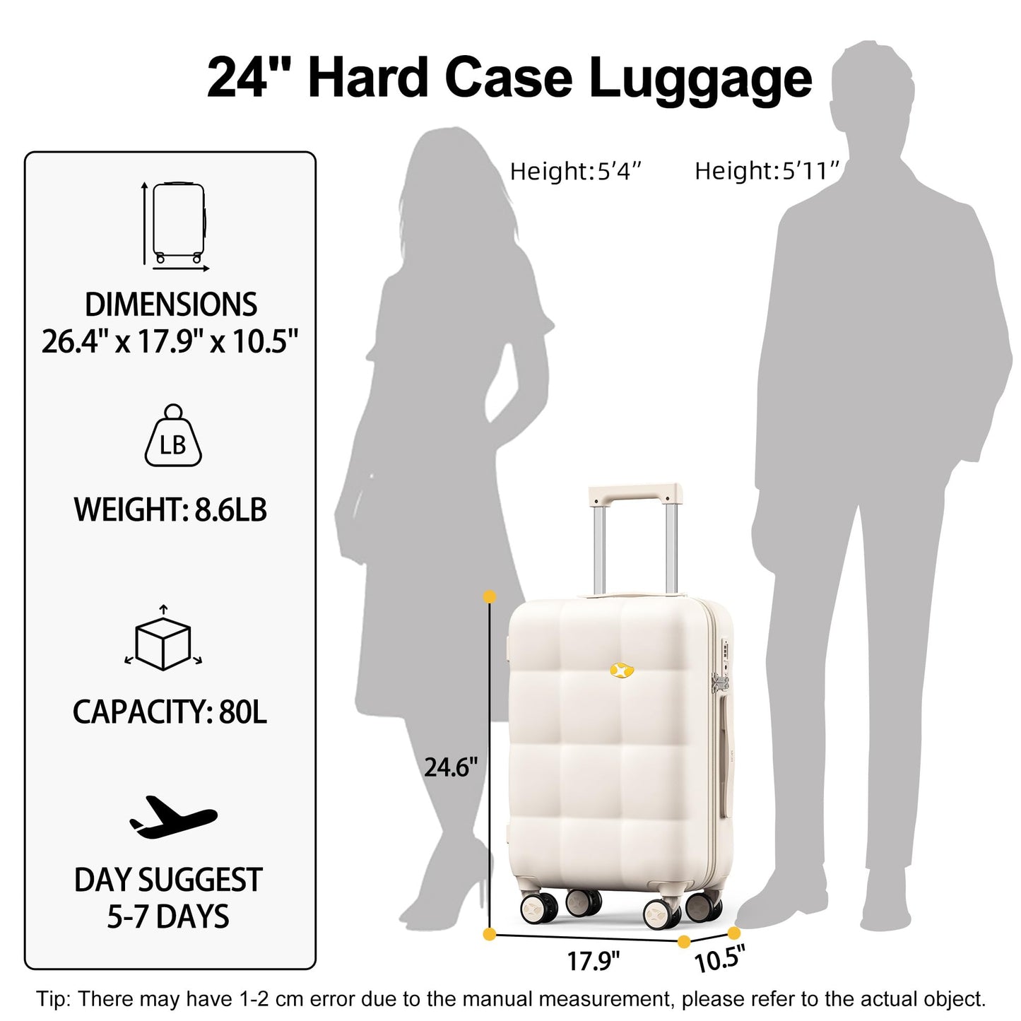 White Medium Suitcase – Lightweight Hardside Travel Luggage | CloudLite | 66cm