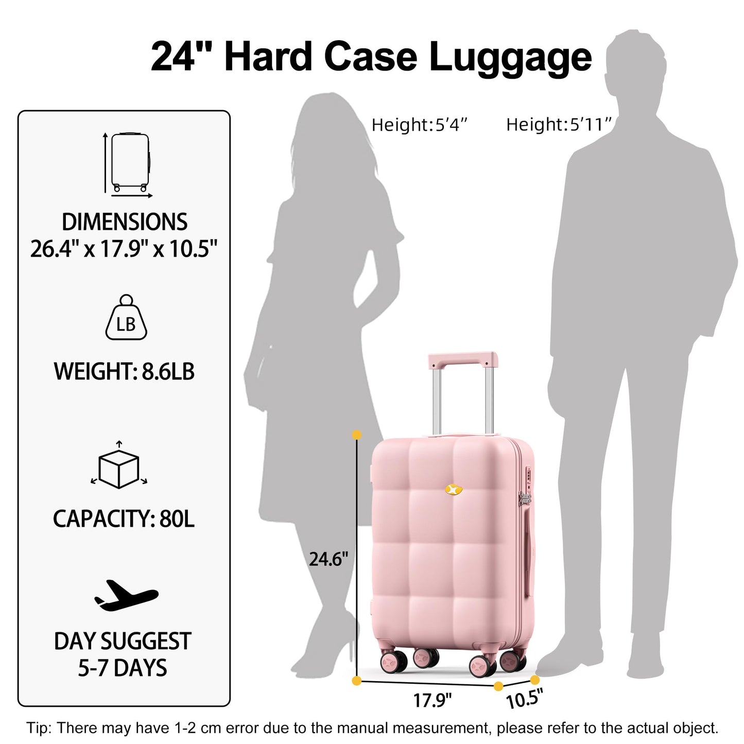 Pink Medium Suitcase – Lightweight Hard Shell Check In Travel Luggage | CloudLite | 66cm