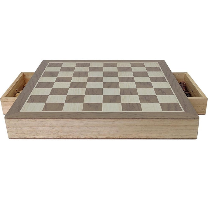 Wooden Tabletop Chess Set with Built-in Storage Drawers