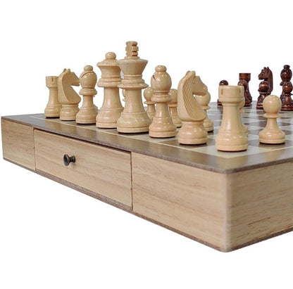 Wooden Tabletop Chess Set with Built-in Storage Drawers