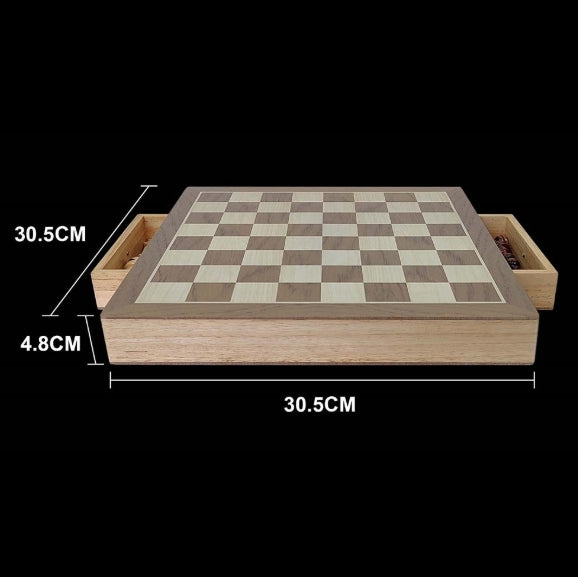 Wooden Tabletop Chess Set with Built-in Storage Drawers
