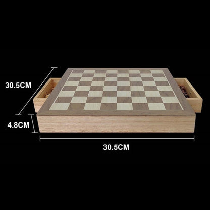 Wooden Tabletop Chess Set with Built-in Storage Drawers