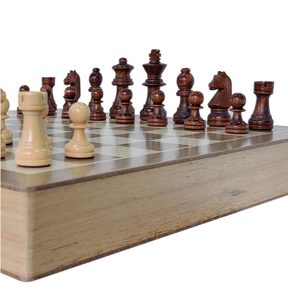 Wooden Tabletop Chess Set with Built-in Storage Drawers