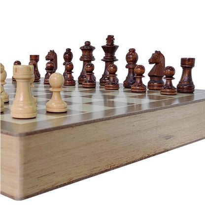 Wooden Tabletop Chess Set with Built-in Storage Drawers