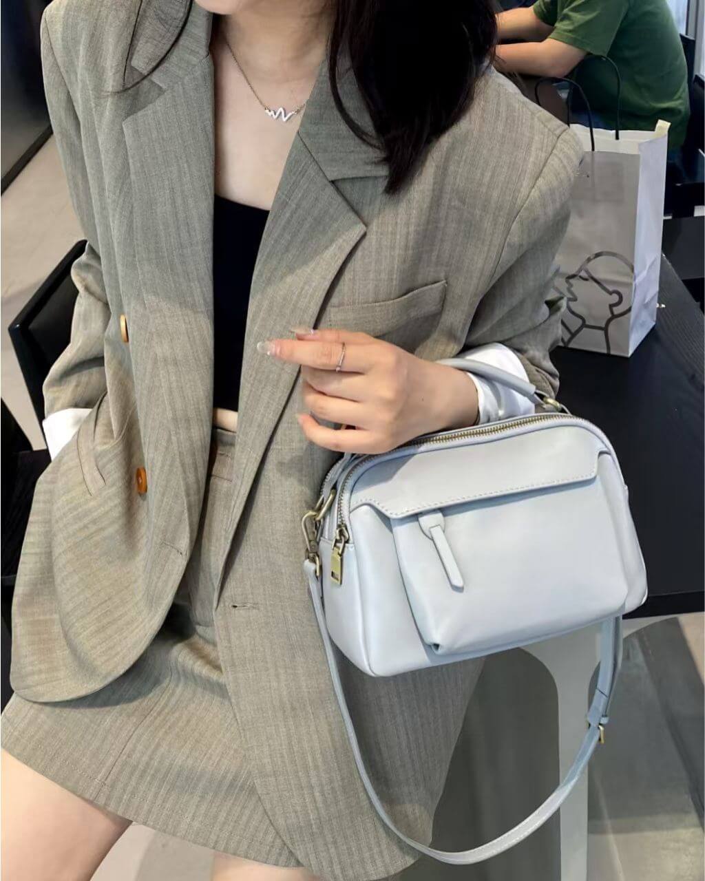 Clavia Light Blue Leather Crossbody & Shoulder Bag