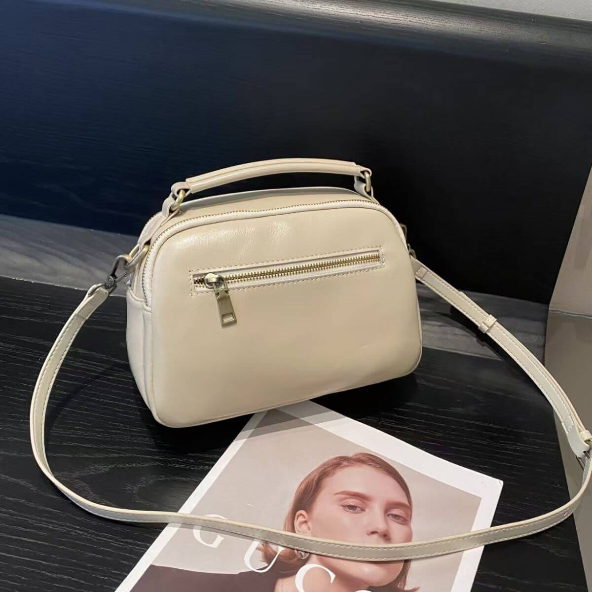 Clavia Milky White Leather Crossbody & Shoulder Bag