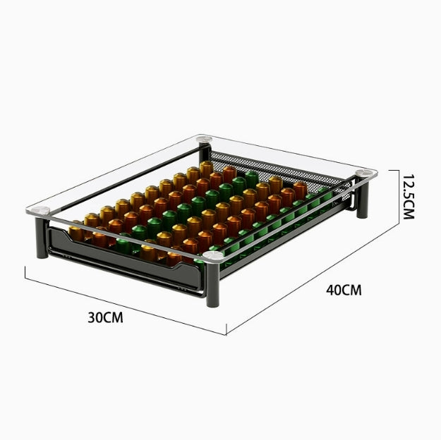 Crystal Tempered Glass Coffee Pod Storage Drawer Compatible with Nespresso