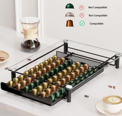 Crystal Tempered Glass Coffee Pod Storage Drawer Compatible with Nespresso