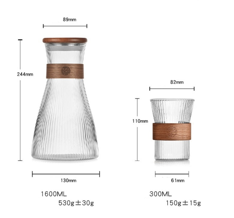 Water Carafe Set, Glass Jug Set, Water Carafe 1.5 L with 2 Glasses 330 ml