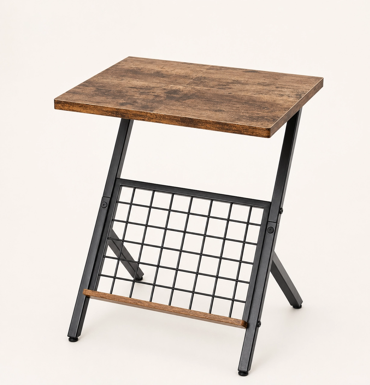 Industrial Coffee Side Table - Compact End Table with Magazine Rack