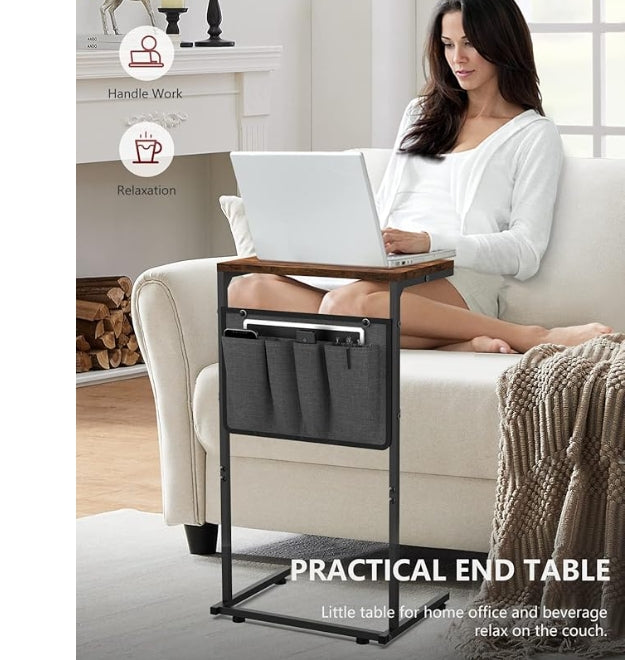 C Shaped End Table, Small Side Table for Couch and Recliner