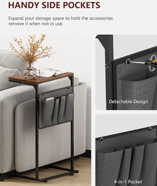 C Shaped End Table, Small Side Table for Couch and Recliner