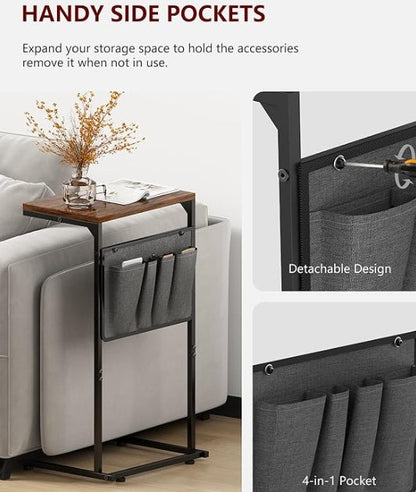 C Shaped End Table, Small Side Table for Couch and Recliner