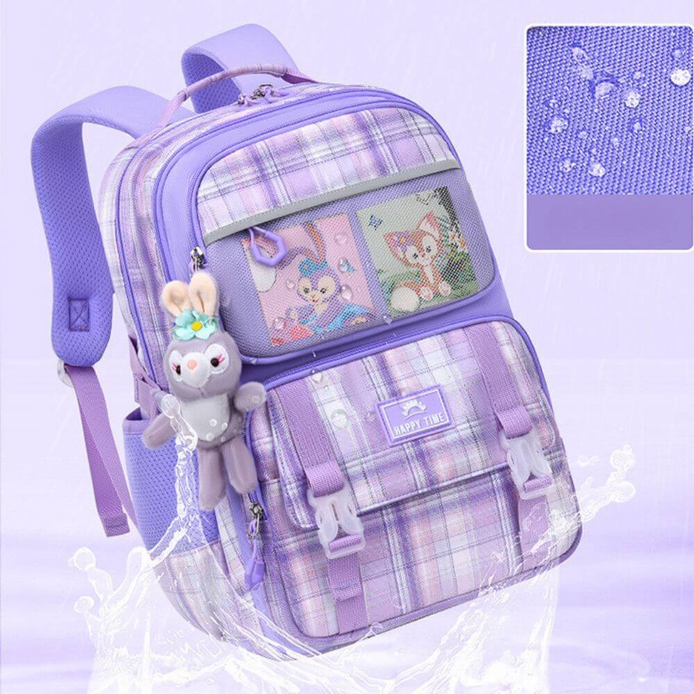 School Bags for Girls & Kids Backpack | Cute Cartoon Rabbit | Purple & Pink