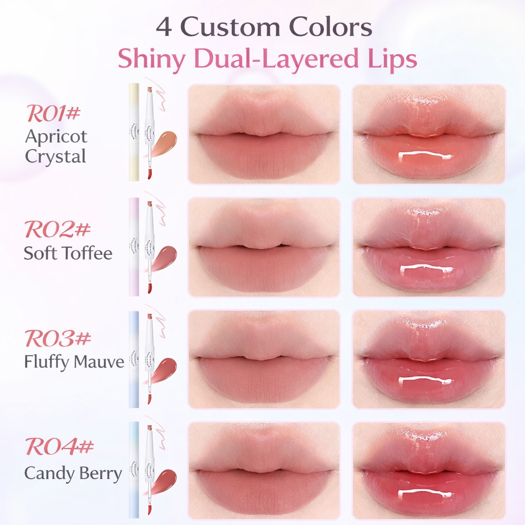 Flortte Rainbow Bubbles Series Dual-Ended Lip Liner & Lip Gloss Pencil