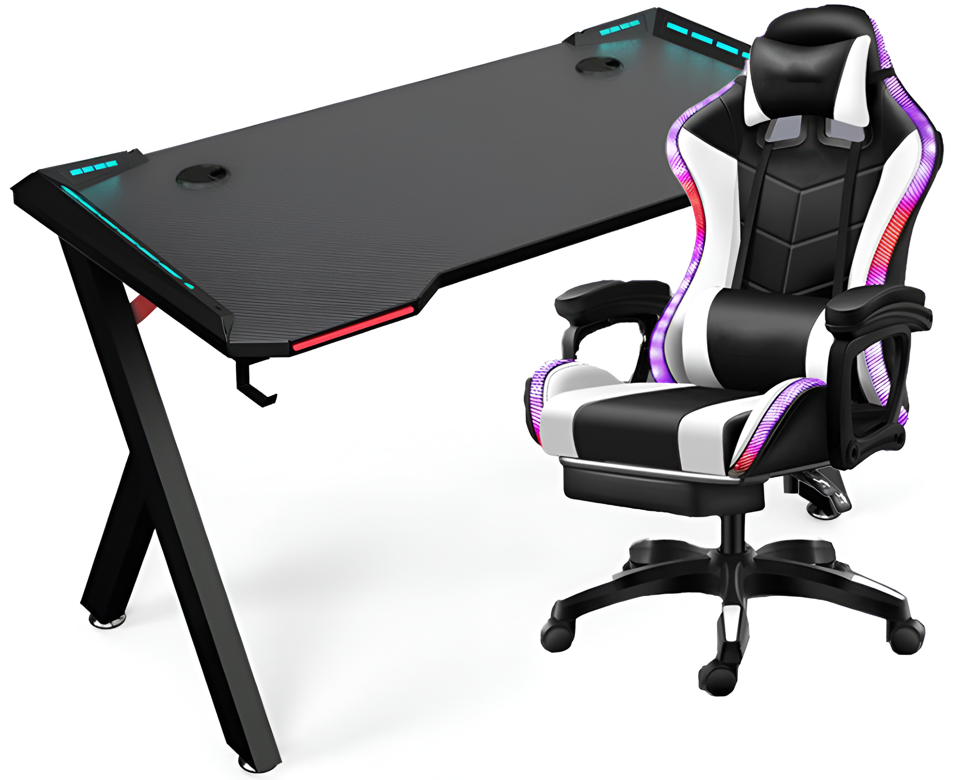gaming setup with desk and chair