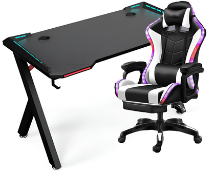 gaming setup with desk and chair