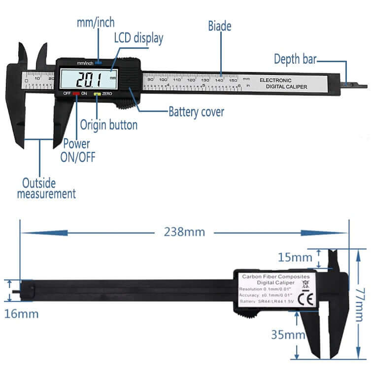 Digital Caliper, Adoric 0-6" Calipers Measuring Tool - The Shopsite