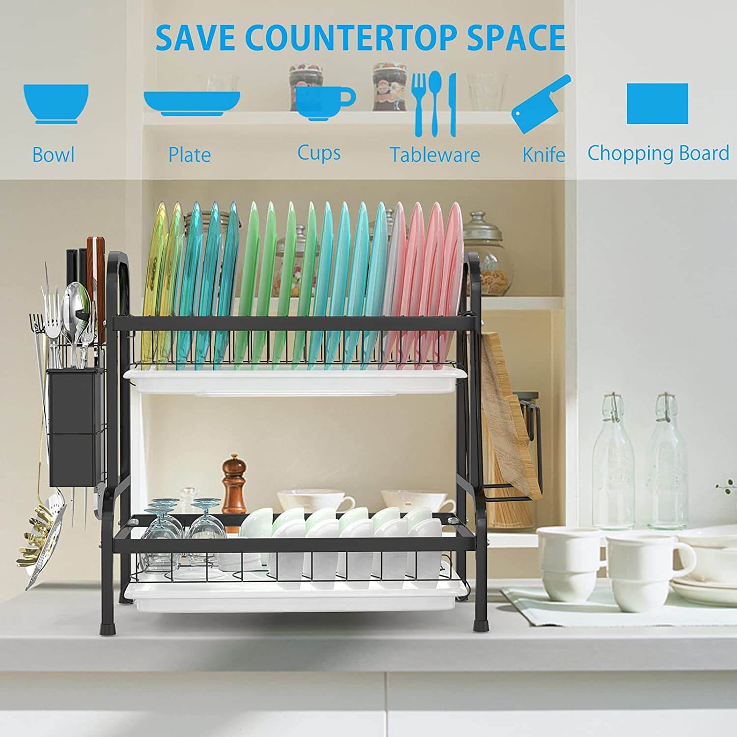 Large capacity dish drying rack