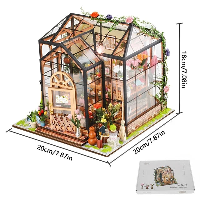DIY Miniature Flower Greenhouse Wooden Dollhouse Kit