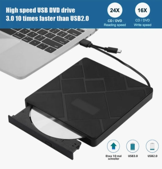 USB 3.0 & Type C DVD Drive CD Burner Driver High-speed Read-write Recorder