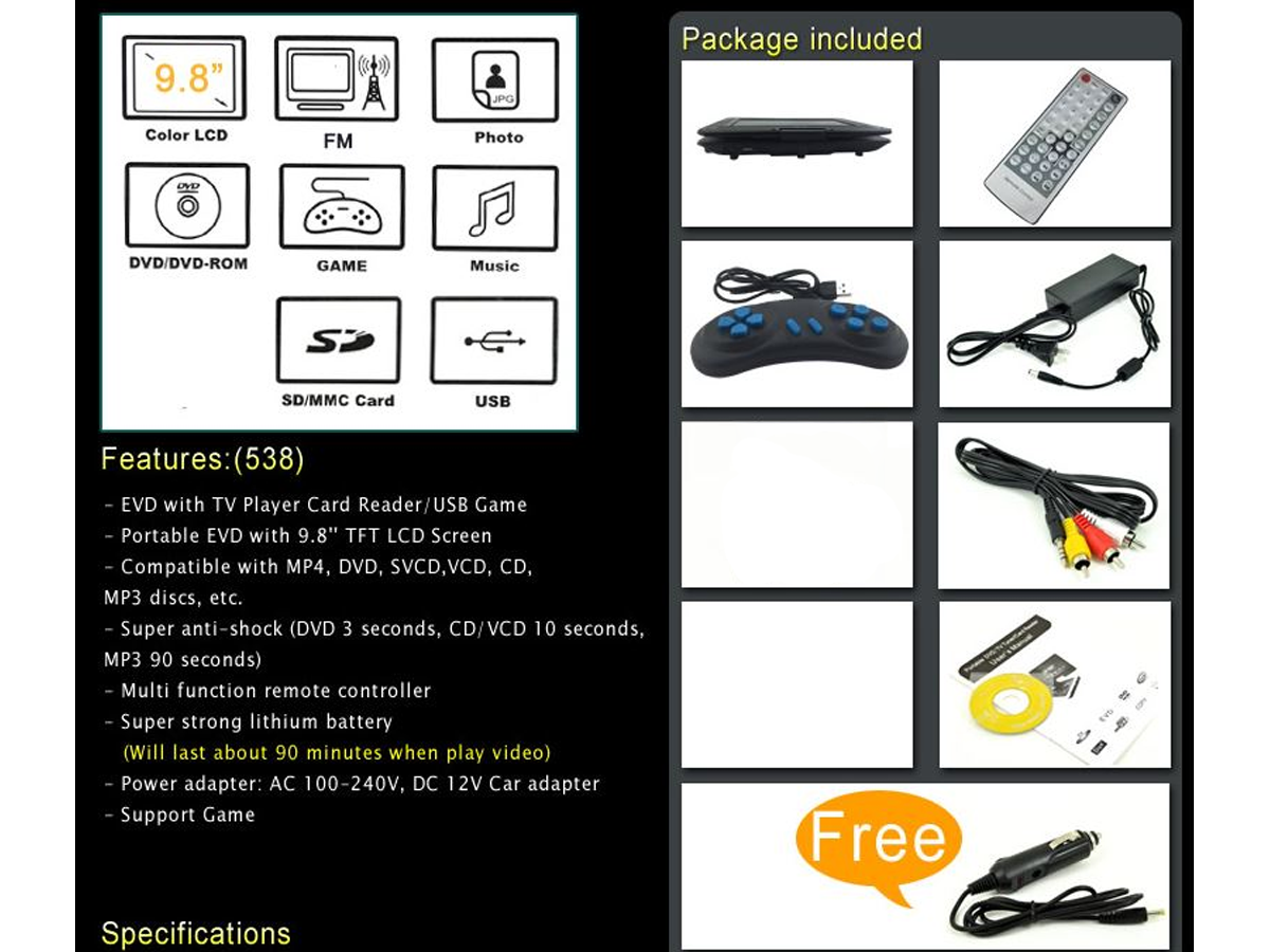 Dvd Player 9.8 Inch