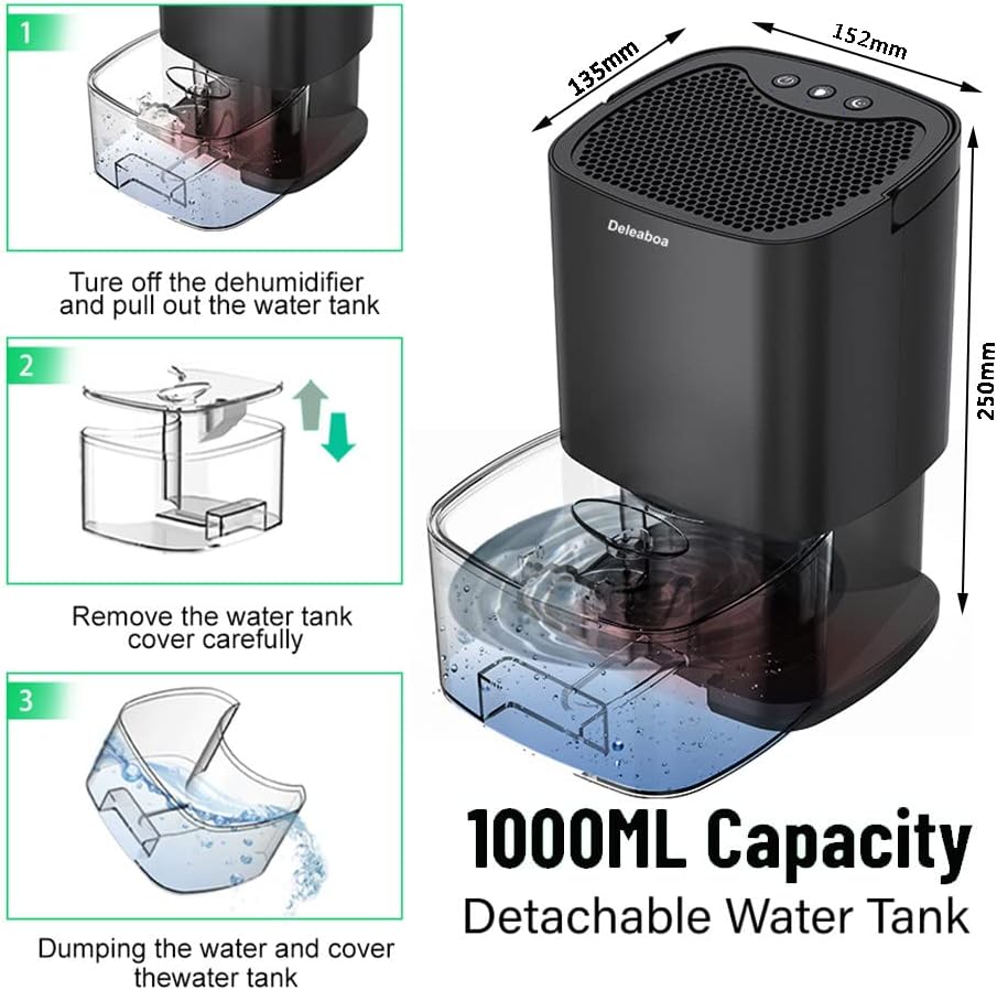 Mini Dehumidifier 1000mL Portable Black