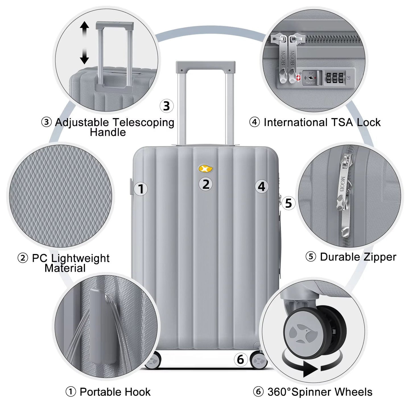 3 Piece Luggage Sets NZ – Lightweight Expandable Hard Shell Suitcase | NordGlide | Grey