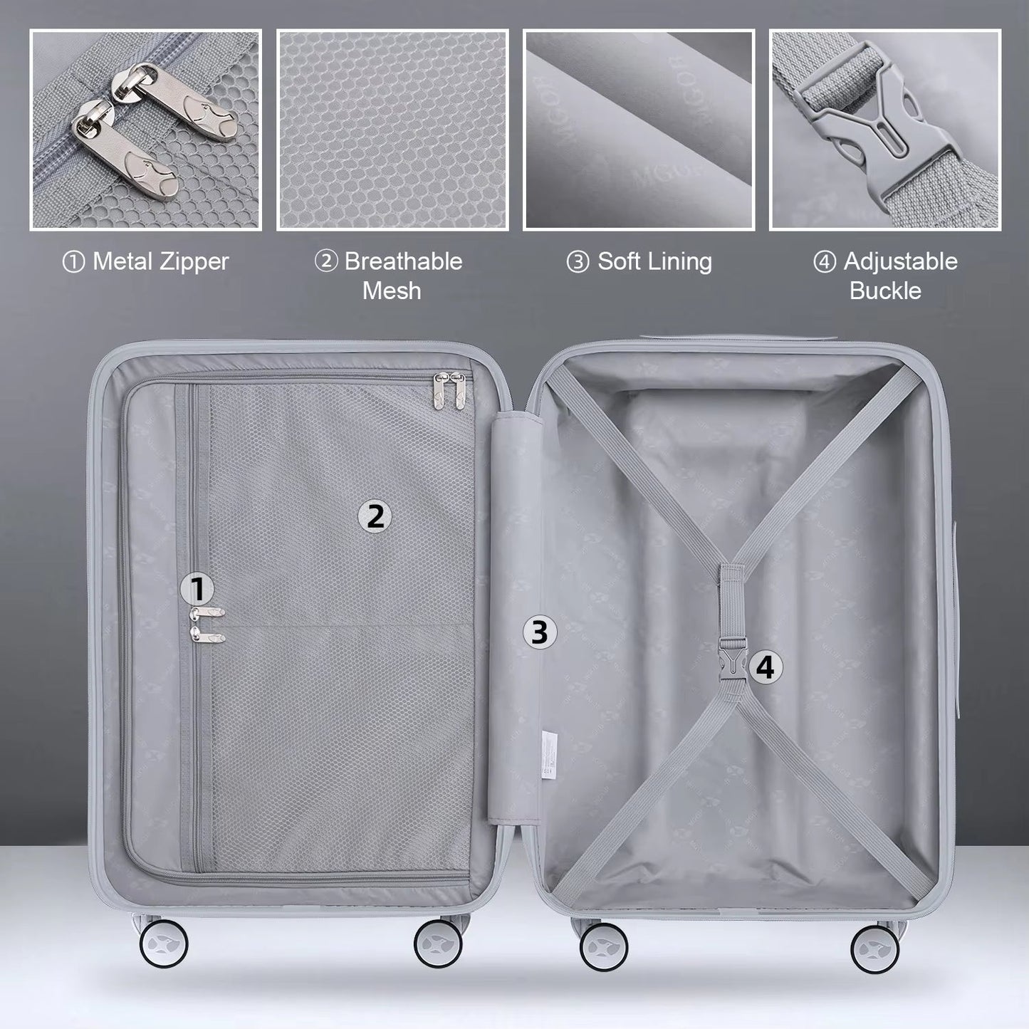 3 Piece Luggage Sets NZ – Lightweight Expandable Hard Shell Suitcase | NordGlide | Grey