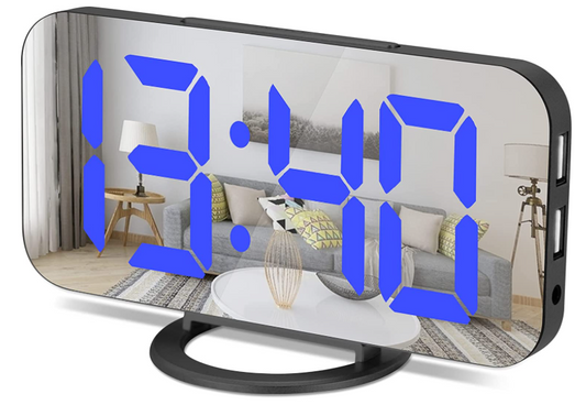 Digital Alarm Clock, 6.6" Large Mirrored LED Clock with Dual USB Charger Ports B