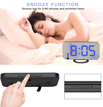 Digital Alarm Clock, 6.6" Large Mirrored LED Clock with Dual USB Charger Ports B