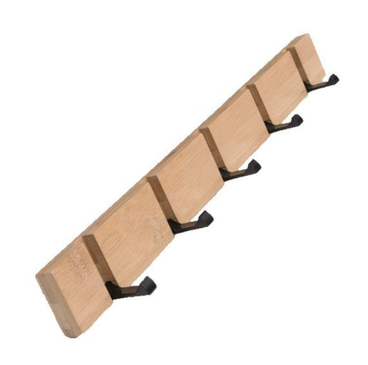 5 Hooks Hanger Row Hook Wall Coat Hanger Wooden Peg Farmhouse Key Holder Bamboo