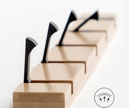 5 Hooks Hanger Row Hook Wall Coat Hanger Wooden Peg Farmhouse Key Holder Bamboo