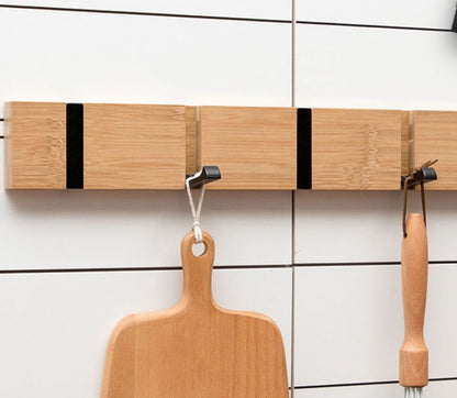 5 Hooks Hanger Row Hook Wall Coat Hanger Wooden Peg Farmhouse Key Holder Bamboo