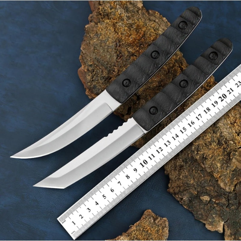 2 pcs Japanese Tanto Fixed Blade Outdoor Camping Knife with Leather Sheath