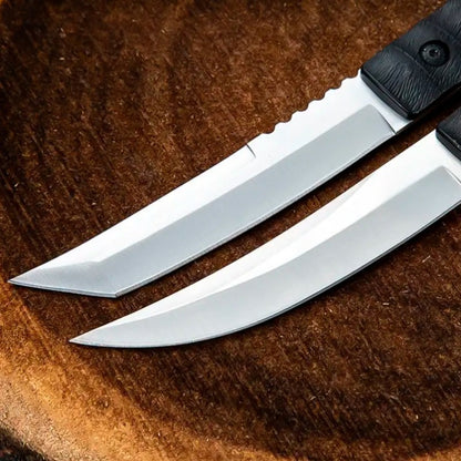 2 pcs Japanese Tanto Fixed Blade Outdoor Camping Knife with Leather Sheath