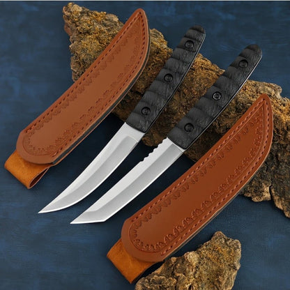 2 pcs Japanese Tanto Fixed Blade Outdoor Camping Knife with Leather Sheath