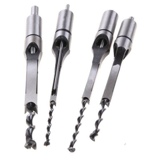 4pcs HSS Square Hole Woodworking Mortise Drill Bit Set