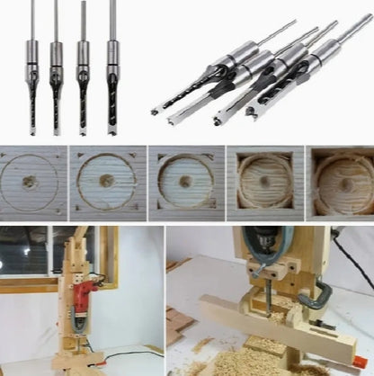 4pcs HSS Square Hole Woodworking Mortise Drill Bit Set